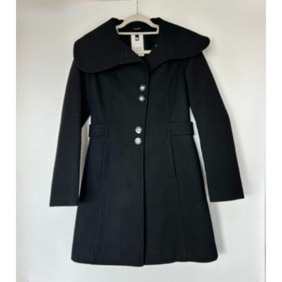 EUC Soia & Kyo Black Wool Blend Coat Small Oversized Collar Button Winter Jacket - Picture 10 of 13